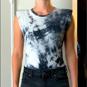 Black and white tie dye shoulder pad body suit
